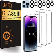 6X iPhone 17 16e 15 14 13 Pro Full Cover Tempered Glass Screen Protector Camera