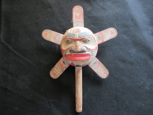 CLASSIC NORTHWEST COAST DESIGN RATTLE, CEREMONIAL SUN RAY RATTLE, WY ...