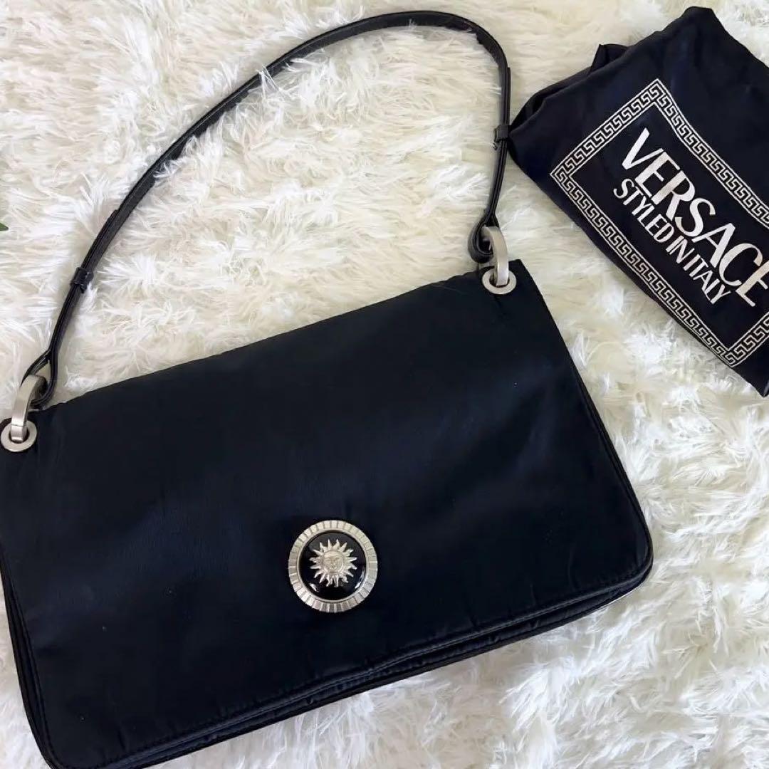 VERSACE Shoulder Bag Medusa Black Nylon From Japan Authentic I121373