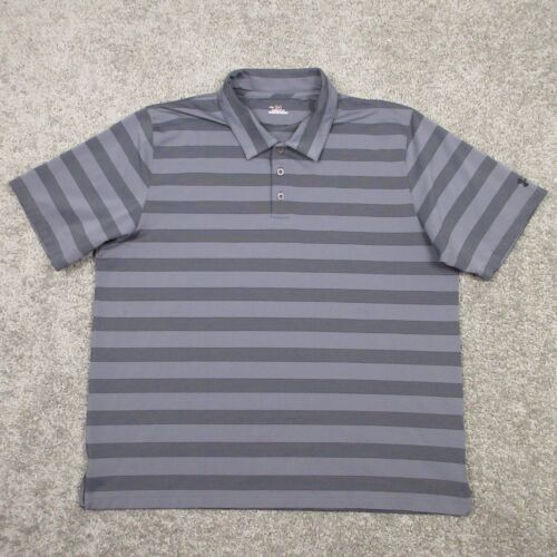 Under Armour Shirt Mens XXL Gray Striped Polo Heat Gear Performance Golf Logo - Picture 1 of 8