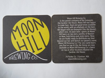 BEER Brewery Coaster ~ MOON HILL Brewing Co & Gardner Ale House ~ MASSACHUSETTS