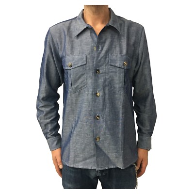 DRAKE S Herren Leinen Hemd Double Pocket Denim Mod SHI-SR0HSHL MADE IN ENGLAND