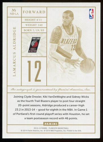 LAMARCUS ALDRIDGE 2013-14 PANINI IMPECABLE NBA firmas en tarjeta automática #6/20 SSP - Imagen 2 de 2