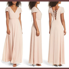 NWT Lulus Lace-Up Back Chiffon Gown in Blush Pink [SZ Medium ] #E818