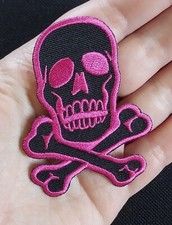 Black  Magenta Skull Crossbones Punk Biker Vest Jacket Motorcycle Patch