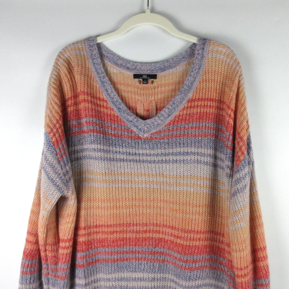 Suéter MM by My Michelle Mujer 2XL Rosa Rayas Manga Larga Cuello en V Encaje Espalda Foto 3 de 4