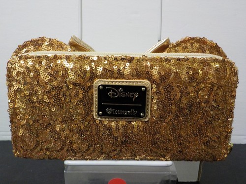G320 Disney Parks Loungefly Minnie Mouse Sequined Rose Gold Mini Backpack Wallet - Picture 8 of 11