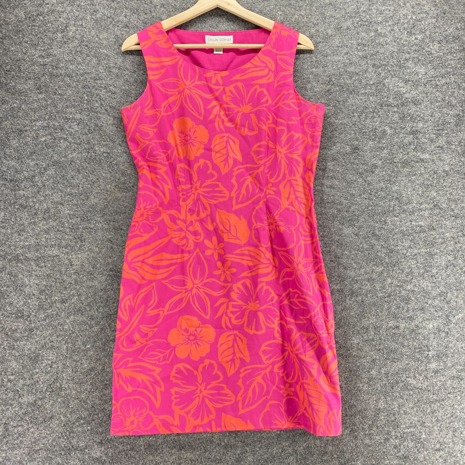 Casual Corner Dress Women 8 Pink Floral Sheath Midi Zipper Sleeveless Casual