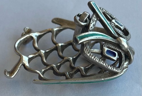 So schöner Vintage EULE Silber & Emaille Gelenkanhänger Art Deco Design - Bild 4 von 15