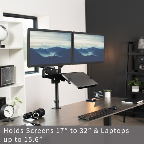 VIVO Black Dual 17" to 32" Monitor and Laptop Pneumatic Arm Desk Mount - 第 2/8 張圖片
