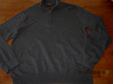 Polo Ralph Lauren Sweater Mens SZ LG Charcoal Pima Cotton 1/4 Zip Gray Pullover