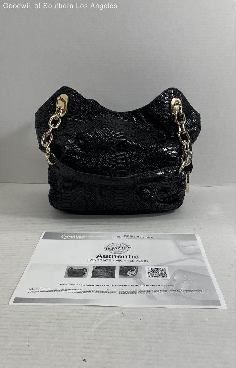 Michael Kors Black Python Embossed Leather Hobo S… - image 1