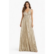 Adrianna Papell Weddington Way Gold Sequin Pleated Maxi Gown Formal Dress 2