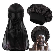 2 PCS Bonnet for Men,Silk Hair Sleeping Medium-Large, Set A-black