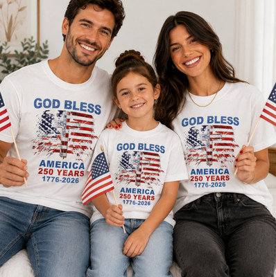 America 250th Anniversary God Bless America Patriotic Family T Shirt All Ages
