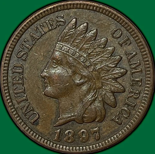 1897 Indian Head Cent Choice Almost Uncirculated AU+/UNC Coin #34199