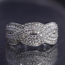 Size 6, vintage sterling silver 925 statement band ring with cluster cz