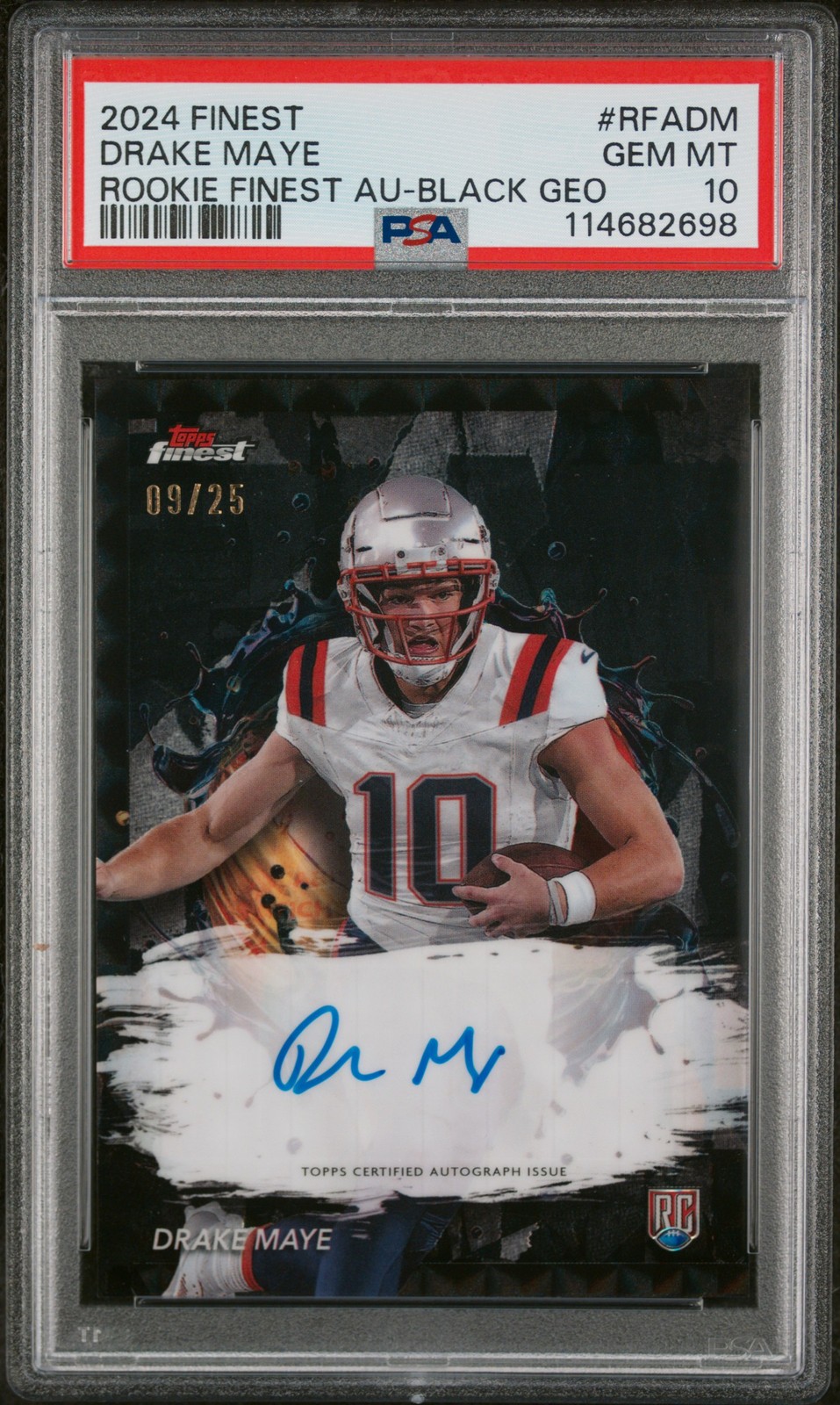 2024 TOPPS FINEST ROOKIE FINEST AUTOS BLACK GEOMETRIC DRAKE MAYE 9/25 PSA 10