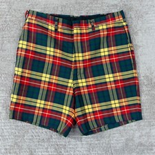 Vintage Day-Press Plaid Shorts Womens Red Yellow Green Blue Tartan Golf 31 Waist