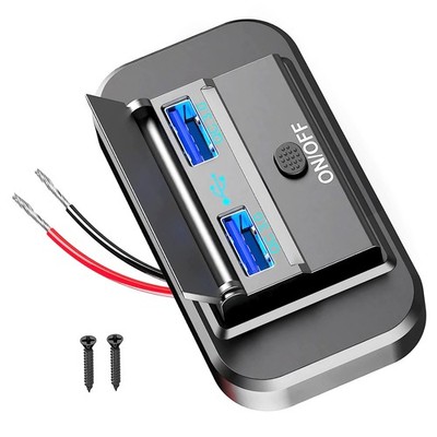 12V-24V Dual USB QC3.0 Car Boat RV Fast Charger Socket LED Power Outlet Panel