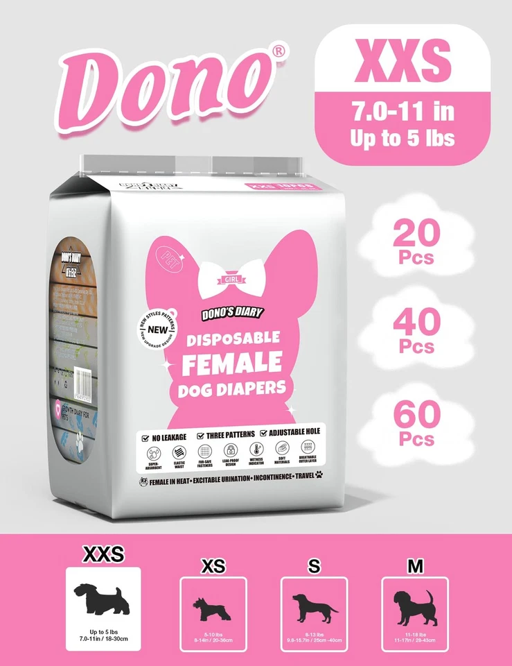 Подгузники для собак женские - 60 шт., одноразовые подгузники для собак с индикатором влажности, S... - Изображение 4 из 4