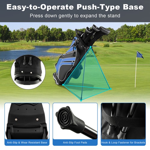 Lightweight Golf Stand Carry Bag W/6 Way Top Dividers & 8 Pockets Rain Hood Blue - Picture 4 of 8