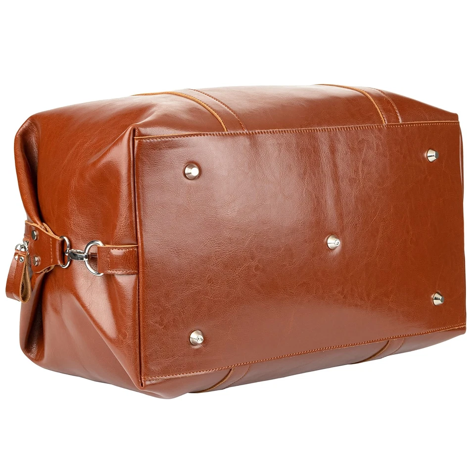 Bolso de cuero de viaje - Bolso de lona genuino para pasar la noche fin de semana para hombres y (marrón) Foto 3 de 4