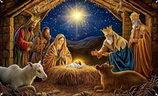 Nativity Scene Christmas Banner, Jesus  Shepherds, Outdoor Indoor Xmas Decor