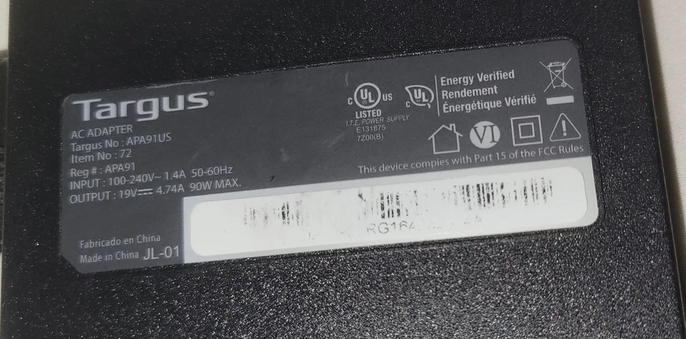Targus APA91US 19V AC Power Adapter Black W/ Red Tip Used NO Power Cord - Image 3 of 4