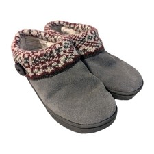 Clarks Women's Comfort Clog Mule Slipper Shoes Suede Knit Sweater Fur Gray 6M