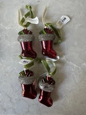 Lot of 4 New Nwt Demdaco Mercury Glass Christmas Stocking Ornaments Glitter 3”