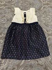 Janie and Jack Cream and Navy Dress Size 3t Ruffle Accents