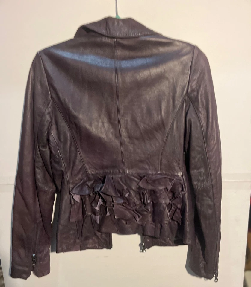 Chaqueta de cuero genuino Guess 1981 - PXS, púrpura profundo, forro floral Foto 4 de 4