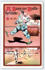 c1911 Baseball Plays Off the Diamond Postcard 'A Base on Balls He Walks' Ser 312
