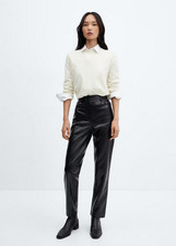 NWT MANGO MNG BLACK CROC EMBOSSED FAUX LEATHER STRAIGHT PANTS SZ 40 US 8