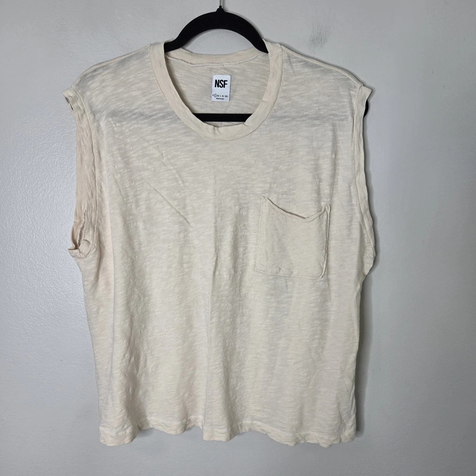 NSF S Women's Cream 1-Pocket Relaxed Fit Boxy Sleeveless Soft Cotton Tshirt
Opens in a new window or