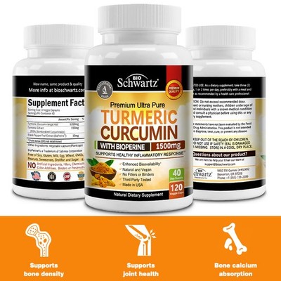 Turmeric Curcumin Joint Comfort Bone Health Cartilage Health 30/60/120 Capsules