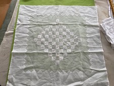 white voile appliqued fragment remenant 26sq. vint repurpose this layover sham