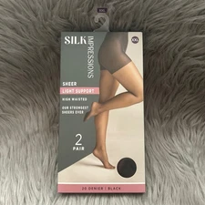 Silk Impressions Light Support Sheer Tights Womens Size XXL Black High Waisted