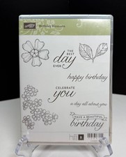 Stampin' Up- BIRTHDAY BLOSSOMS 139471 Cling Rubber Stamp Set-Flowers, Sentiment