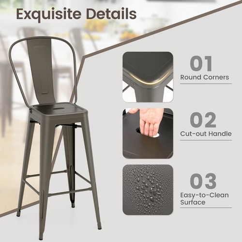 4 PCs High Back Metal Counter Stool 30" Seat Height Bar Stools Modern Gun - Picture 6 of 10