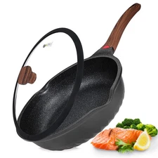 Nonstick Deep Frying Pan Saute Pan with Lid, 12in/5.5Qt Fry Pan, German 3C+ C...