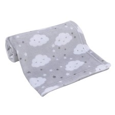 NoJo Super Soft Gray  White Clouds  Stars Plush Baby Blanket, Grey, White,