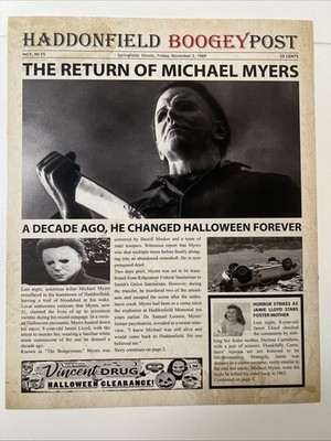 Halloween ''Return of Michael Myers'' Newspaper style Poster 8x 10'' New!