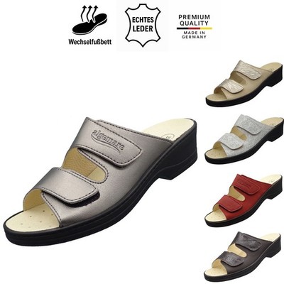 Algemare Damen Pantolette Leder Hausschuhe 14462 Klett Wechselfußbett Gr. 36 43