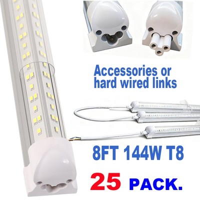25Pack 8' Led Shop Light Fixture 144w 8ft Integrated Led Tube Light Bulbs 6500K