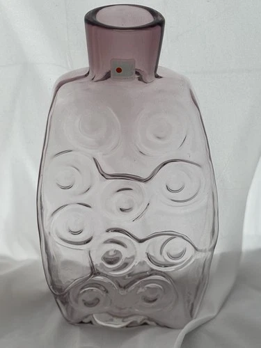 Vintage Blenko Glass Hank Adams Circle Motif Tall Purple/Amethyst Bottle Vase