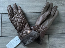 UGG QUILTED SHEARLING TRIM LEATHER PALM TECH GLOVES, GRAY BLACK, NWT 85