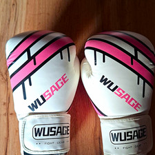 WUSAGE Boxhandschuhe Wei&szlig;/Rosa/Schwarz mit Klettverschluss & Mesh (Paar)