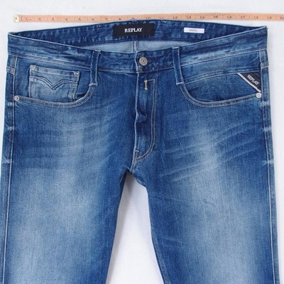 Mens Replay M914 ANBASS Stretch Slim Tapered Blue Jeans W36 L32
